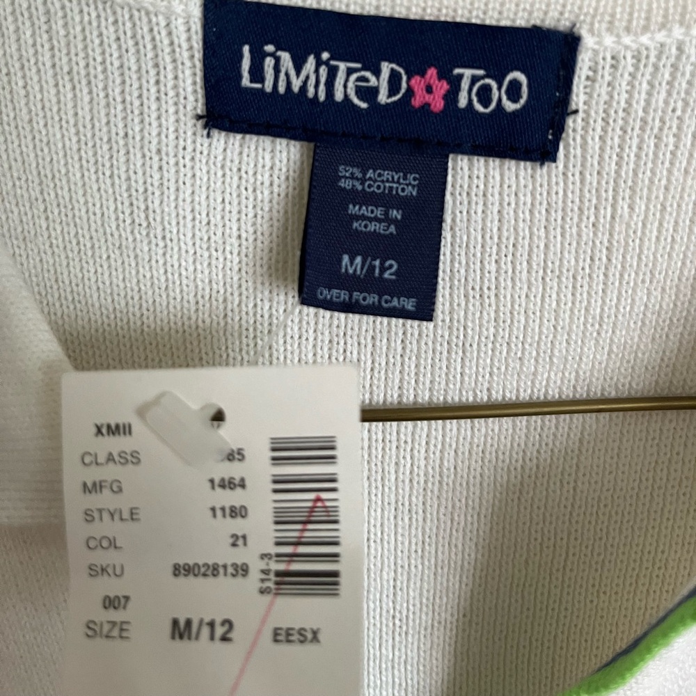 NWT vintage Limited Too White Knit Top with Green and Blue Trim - Picture 3 of 4